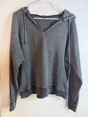 Flag & Anthem Waffle Knit Hoodie XL Gray Oversized V Neck Pullover